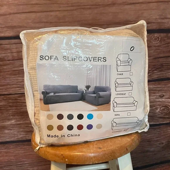 Oversized 4 Seat Sofa Slipcover Beige Cream Stretchy Machine Wash Water Repell - Picture 2 of 7